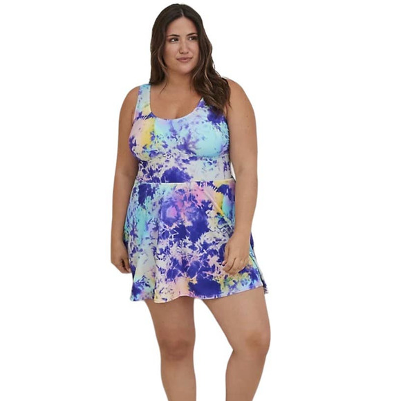 Torrid NWT Wireless Scoop Long Length Swim Dress With Brief- Tie Dye Size 0X - Picture 5 of 11